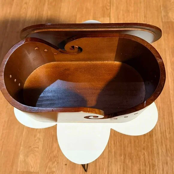 Oval Wooden Yarn Bowl – Premium Smooth Finish with Swirl Feed & Hook Holes - Picture 2 of 3